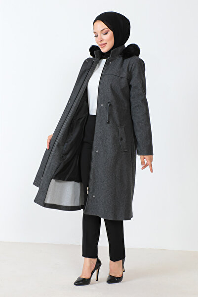 Tesettür Dünyası Kabát se skrytým zipem TSD230805 Antracit