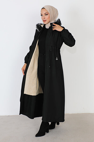 Tesettür Dünyası Full Length Patch Detailed Coat TSD230910 Black