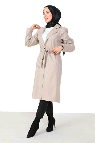 Tesettür Dünyası Dvouřadý límec do pasu Stash Coat TSD230806 Béžová