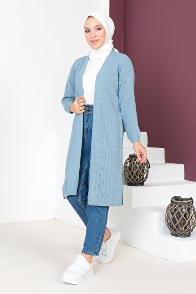 Tesettür Dünyası Πλεκτό Ζακέτα με λεπτή τρύπα TSD230721 Μπλε