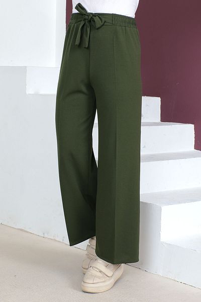 Tesettür Dünyası Elastic Waist Wide Leg Trousers Tsd230109 Khaki