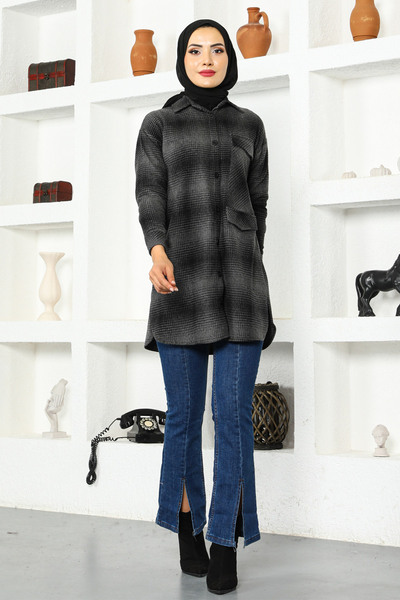 Tesettür Dünyası Mintás téli ing Tsd221020 Füstölt