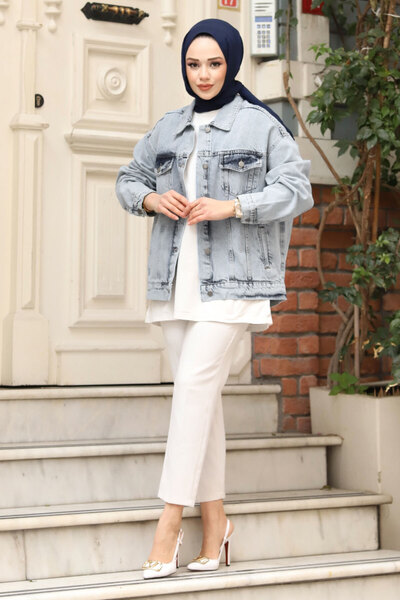 Tesettür Dünyası Detailní potištěná džínová bunda TSD240309