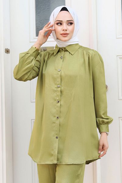 Tesettür Dünyası Jacquard and Neck Buttoned Double Suit - TSD240404
