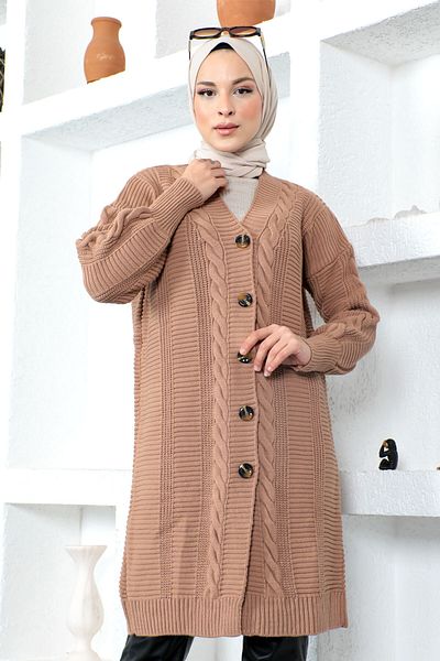 Tesettür Dünyası Buttoned Knitwear Cardigan Tsd230208 Mink