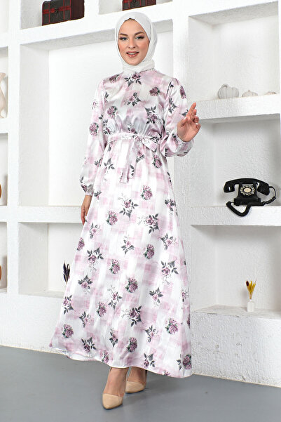 Tesettür Dünyası Μακρύ μοτίβο ροζ μελιτζάνα Tsd230425 Λιλά