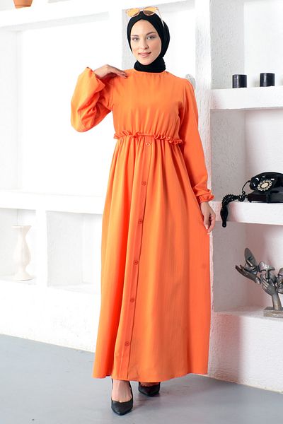 Tesettür Dünyası Skirt Button Detailed Dress Tsd221206 Orange