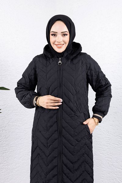 Tesettür Dünyası Black Rib Full Length Coat - Tsd 240946