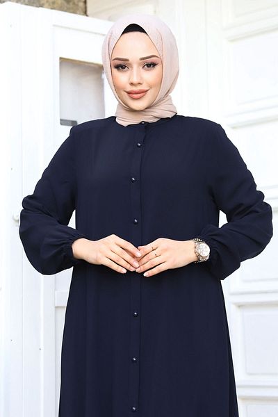Tesettür Dünyası Φούστα με κουμπιά Frilly Hijab Ferace TSD240243 Navy Blue