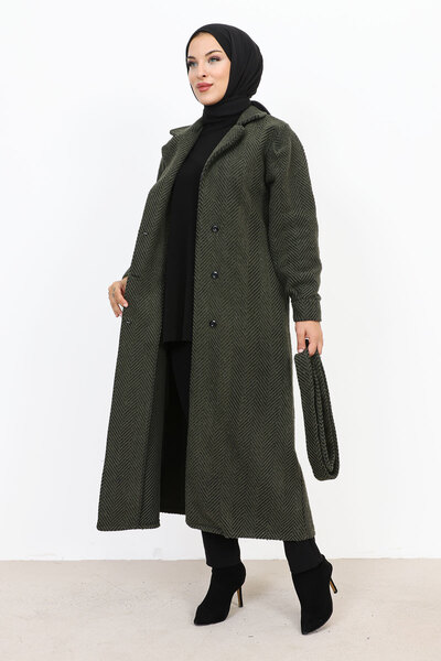 Tesettür Dünyası Double Breasted Collar Buttoned Cape TSD231111 Khaki