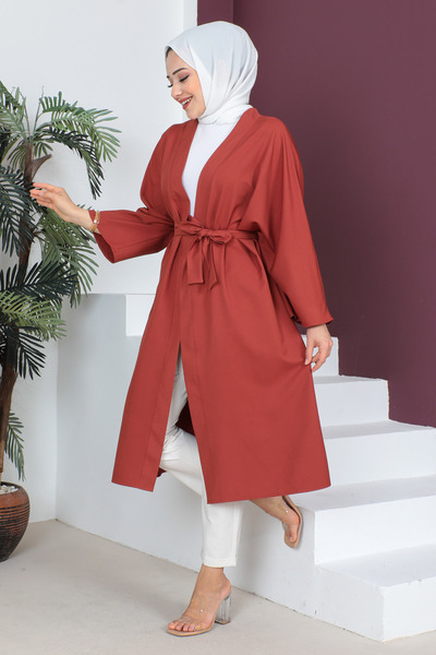 Tesettür Dünyası Waist Belted Kimono TSD230511 Tile