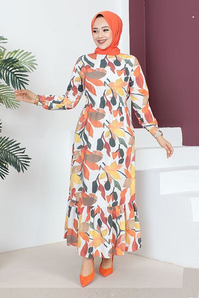 Tesettür Dünyası Elastic Waist Dress TSD230601 Yellow