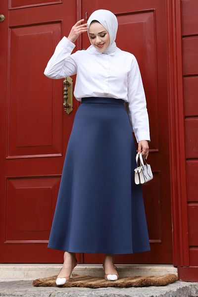 Tesettür Dünyası Scuba Flared Skirt TSD240218 Navy Blue