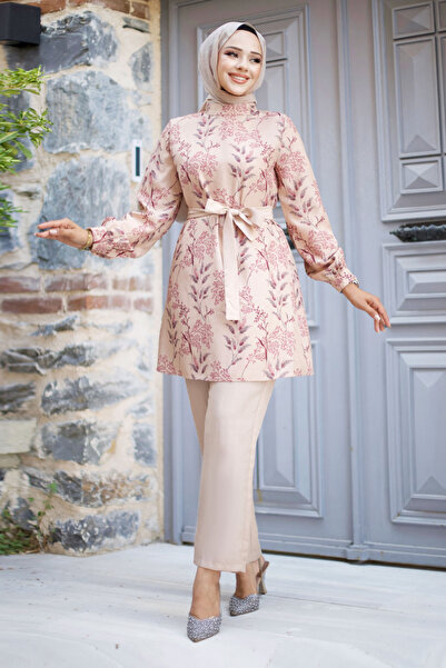 Tesettür Dünyası Szárított rózsa virágmintás öves készlet - TSD 240726