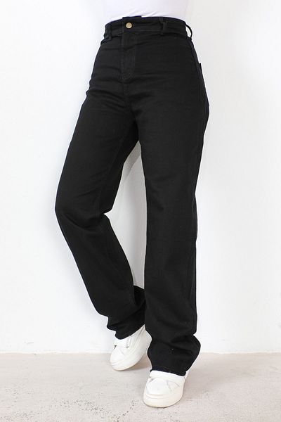 Tesettür Dünyası Pantaloni largi din denim cu ciucuri TSD230916 Negri