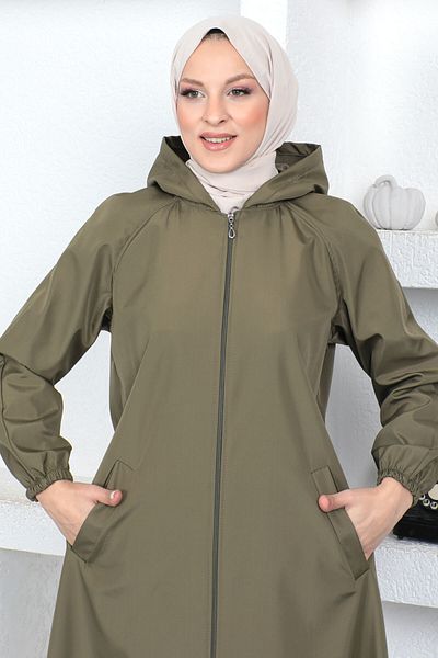 Tesettür Dünyası Zippered Trench Coat Tsd230403 Khaki