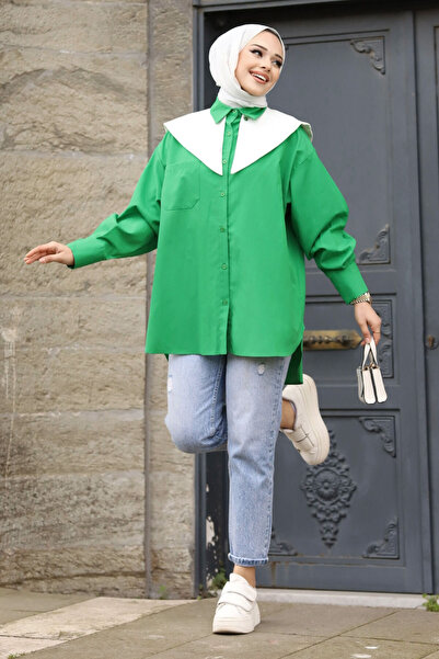 Tesettür Dünyası Sivri Yaka Feride Gömlek TSD240220 Yeşil