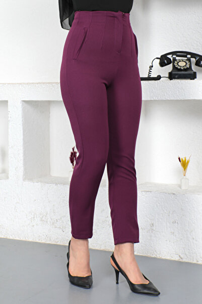 Tesettür Dünyası Patch Detailed Trousers Tsd230422 Plum