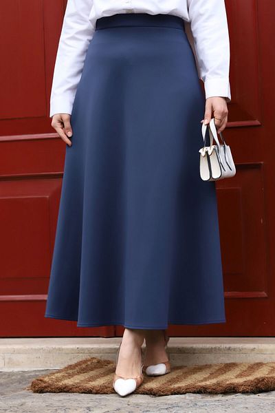 Tesettür Dünyası Scuba Flared Skirt TSD240218 Navy Blue