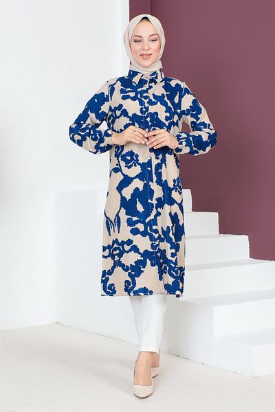 Tesettür Dünyası Buttoned Tunic TSD230707 Navy Blue