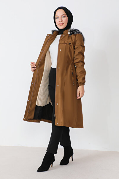 Tesettür Dünyası Ελαστικό παλτό μέσης TSD230818 Μαύρισμα