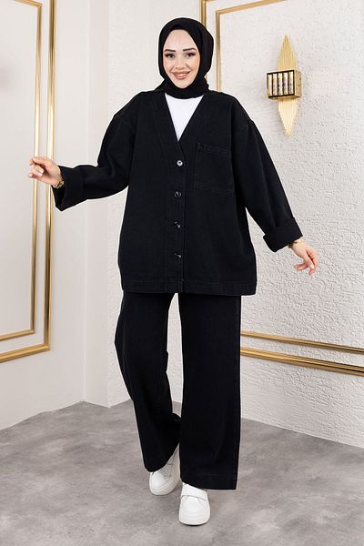 Tesettür Dünyası Black Vera Denim Suit - Tsd 250104