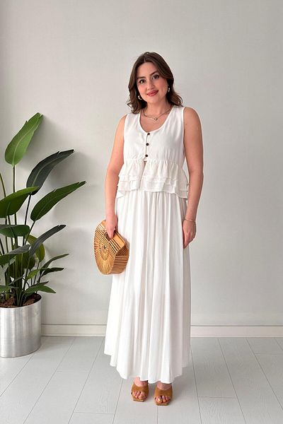 MaziButik Σετ με λεπτομέρεια γκιπούρ Λευκό