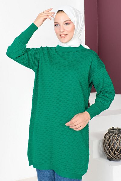 Tesettür Dünyası Embossed Patterned Knitwear Tunic TSD230713 Green