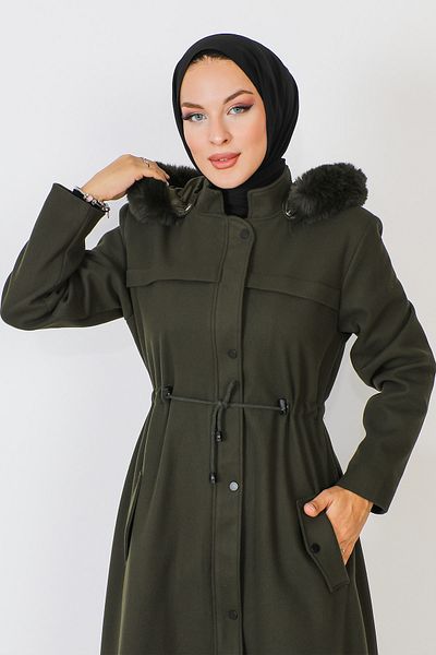 Tesettür Dünyası Παλτό Cashmere με κρυφό φερμουάρ σε όλο το μήκος TSD230911 Χακί