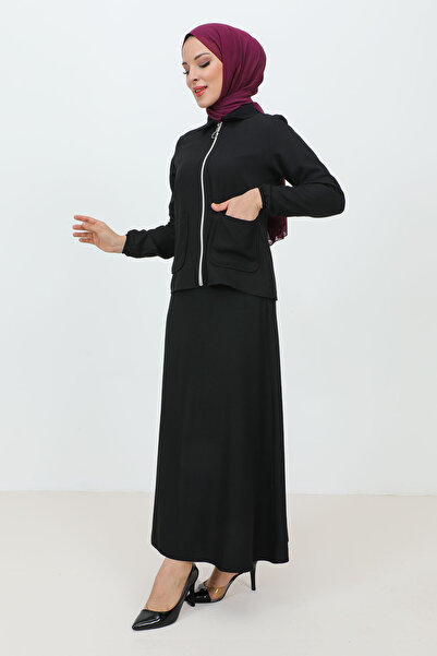 Tesettür Dünyası Zippered Pocket Skirt Crepe Suit TSD231205 Black