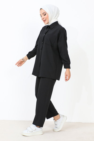 Tesettür Dünyası Zseb részletes dupla öltöny TSD231009 fekete