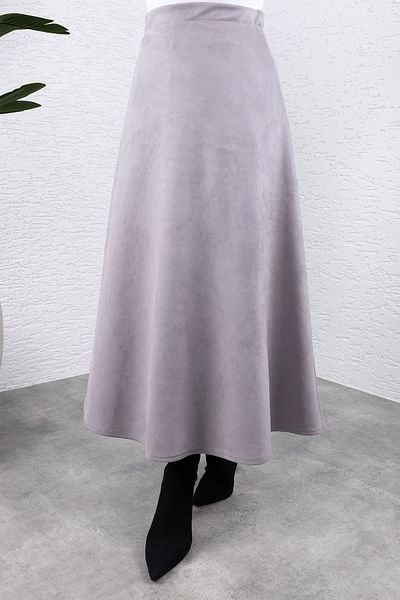 Tesettür Dünyası Γκρι Suede Mevlana Φούστα - TSD0036
