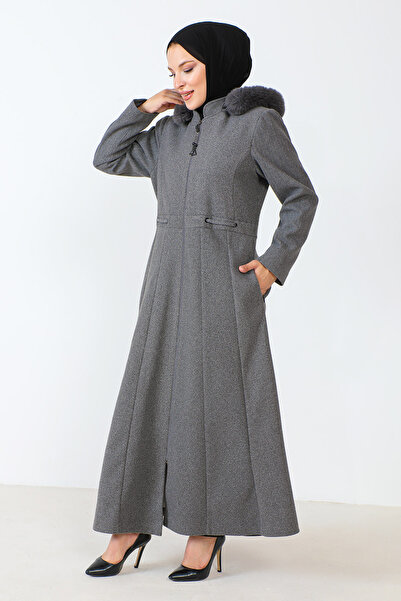 Tesettür Dünyası Full Length Zippered Coat TSD230803 Gray