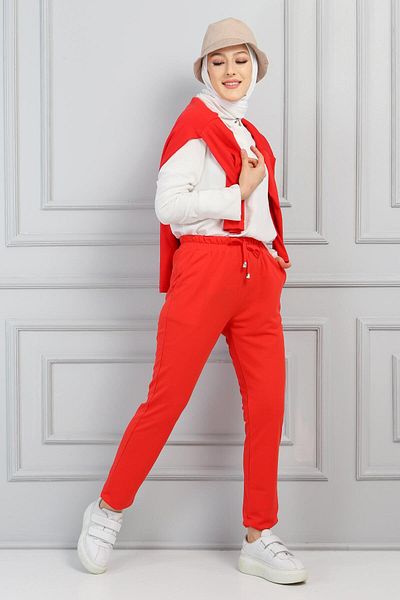 Tesettür Dünyası Elastic Waist Pencil Trousers Tsd220303 Red