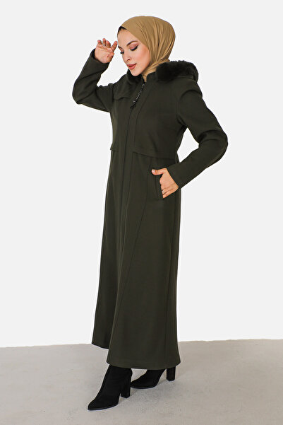 Tesettür Dünyası Kašmírový kabát na zip po celé délce TSD230913 Khaki