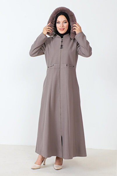 Tesettür Dünyası Kabát na zip po celé délce TSD230803 Mink