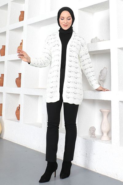 Tesettür Dünyası Buttonless Knitwear Cardigan Tsd230355 Ecru