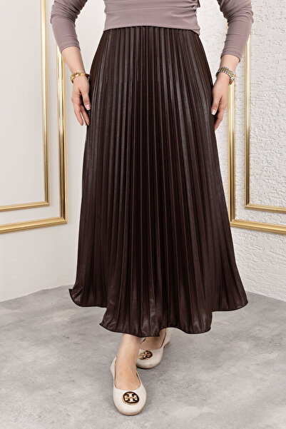 Tesettür Dünyası Flounced Leather Look Skirt Tsd 250155   Bitter Coffee
