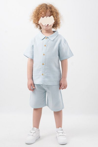 Vauva Muslin Shirt Suit Shorts Suit 2 Piece Suit Buttoned 100% Cotton Kids Suit