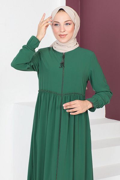 Tesettür Dünyası Flounced Hijab Abaya TSD230335 Green