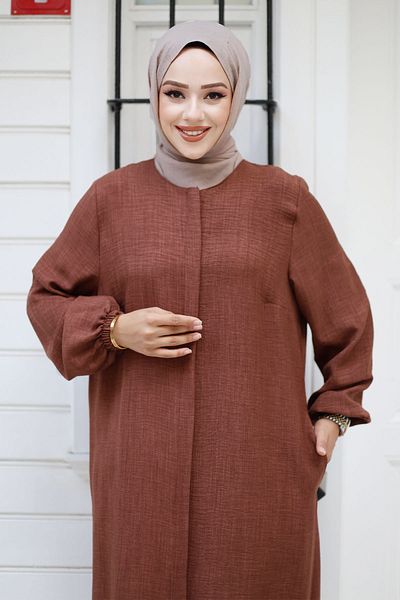Tesettür Dünyası TSD 240817   Μοντέλο Καφέ Καπάκι Hijab με φερμουάρ