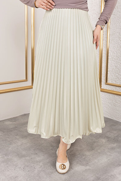 Tesettür Dünyası Flounced Leather Look Skirt Tsd 250155   Beige