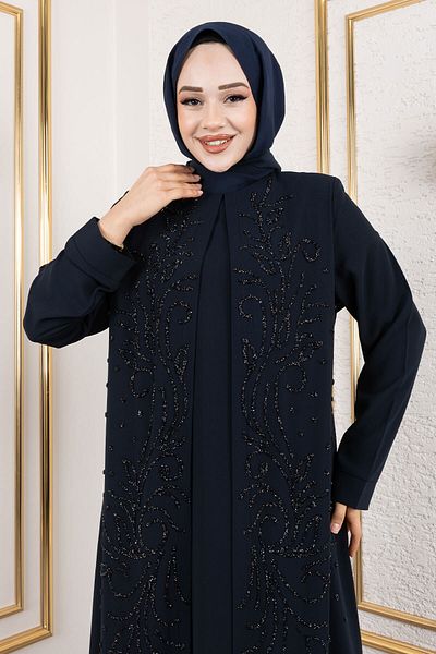 Tesettür Dünyası Ένθετο φόρεμα Navy TSD250125 Crew Neck