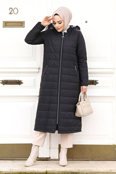 Tesettür Dünyası Καπιτονέ μπουφάν TSD240112 Μαύρο με φερμουάρ
