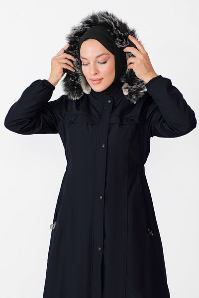 Tesettür Dünyası Ελαστικό παλτό μέσης TSD230818 Navy Blue