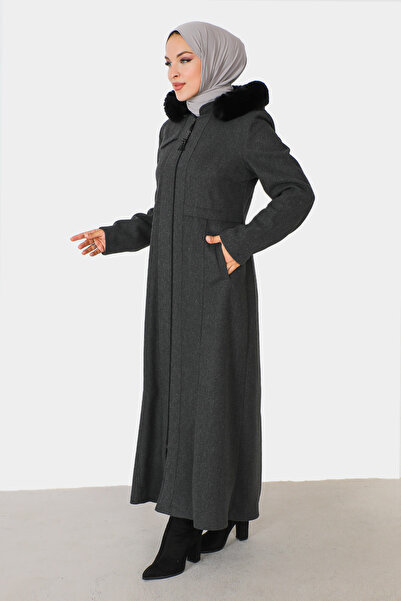 Tesettür Dünyası Kabát na zip po celé délce TSD230913 Antracit