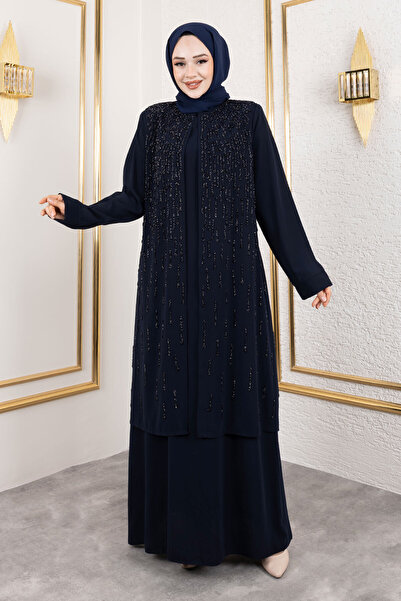 Tesettür Dünyası Stone Detailed Long Hijab Dress Tsd250130 Navy Blue