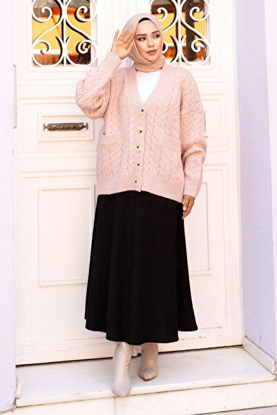 Tesettür Dünyası Powder Knitwear Cardigan - TSD with Buttons and Pockets 240716