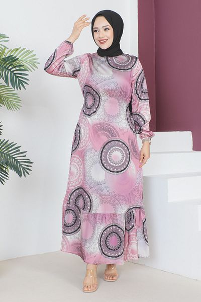 Tesettür Dünyası Flounce Skirt Dress TSD230604 Pink