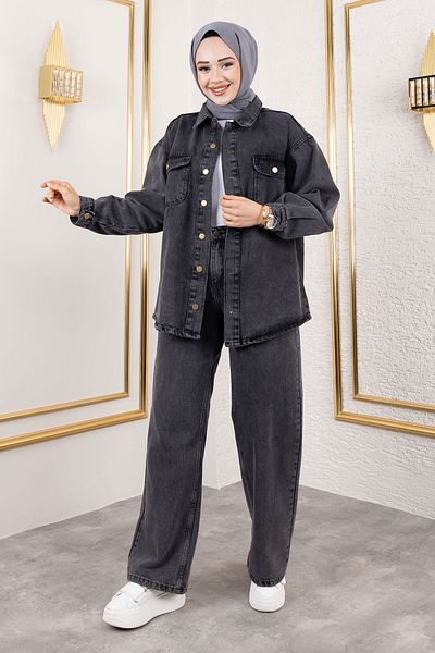 Tesettür Dünyası Anthracite Denim Suit - Tsd 250101   More